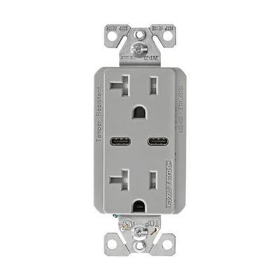 Eaton TRUSBC20GY-BOX Dual USB-C 5A Wall Outlet 20A, TR, Gray