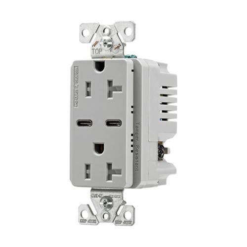 Eaton TRUSBC20GY-BOX Dual USB-C 5A Wall Outlet 20A, TR, Gray