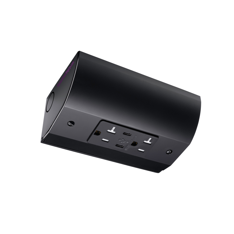 Under Cabinet Angled Outlet Strip 2 Power USB-A/C 30W, Hardwired Black