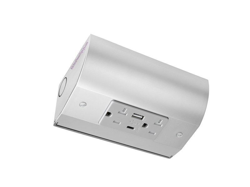 Under Cabinet Angled Outlet Strip 2 Power, USB-A/C Hardwire, Stainless