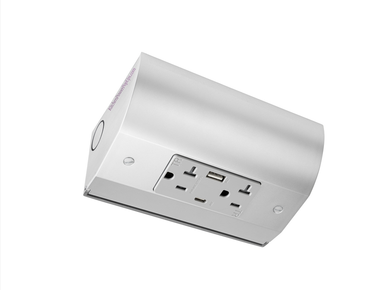 Under Cabinet Angled Outlet Strip 2 Power USB-A/C Hardwire Stainless