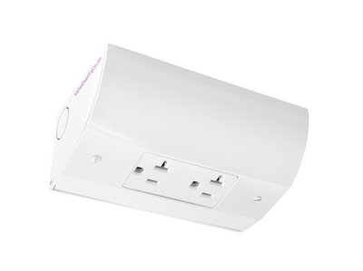 Under Cabinet Angled Outlet Strip with Two Power, Hardwired, White
