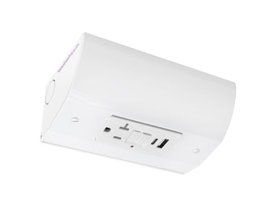 Under Cabinet Angled Power Strip with GFCI/USB Charging Outlet, Hardwired, White