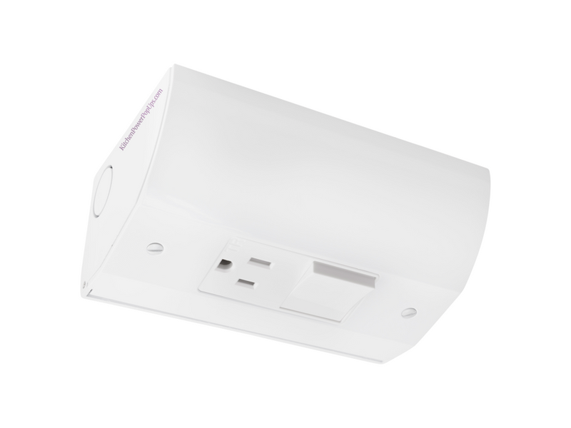 Under Cabinet Angled Power Strip with Plug & Switch, Hardwired, White