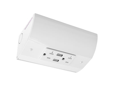 Under Cabinet Angled Outlet Strip 2 Power, 2 USB-A, Hardwired, White