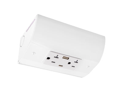 Under Cabinet Angled Outlet Strip 2 Power USB-A/C 30W, Hardwired White