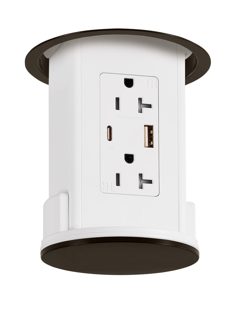 Under Cabinet Hidden Pop Down Charging USB A/C White Body, Bronze Top