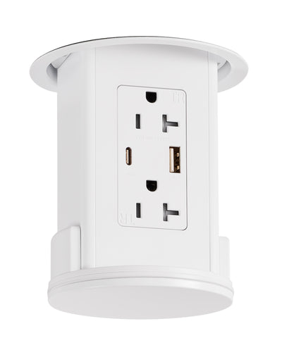 Under Cabinet Hidden Pop Down Outlet, Charging USB A/C, All-White