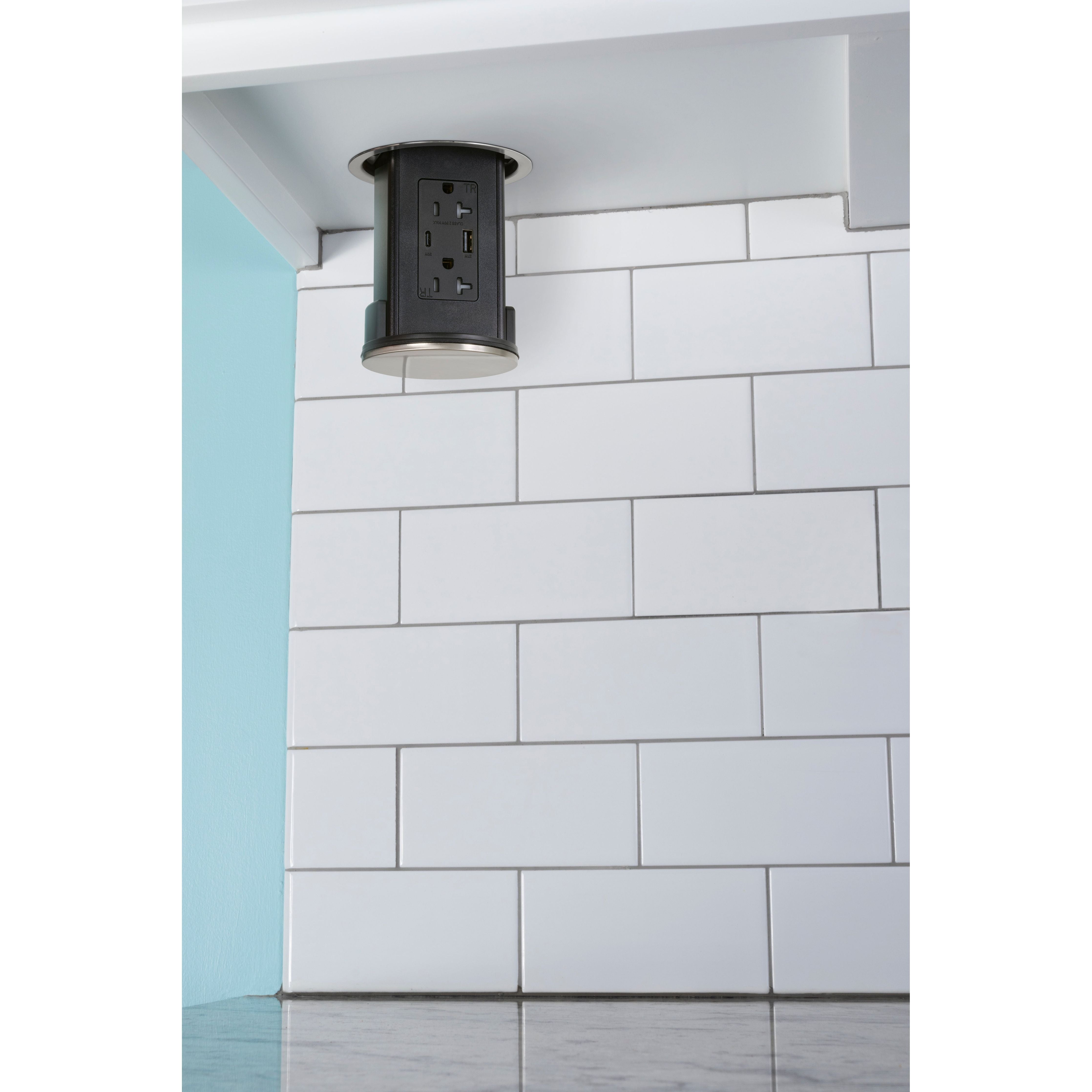 Lew UCPDR20ACD-SS Under Cabinet Hidden Pop Down Outlet, USB A/C