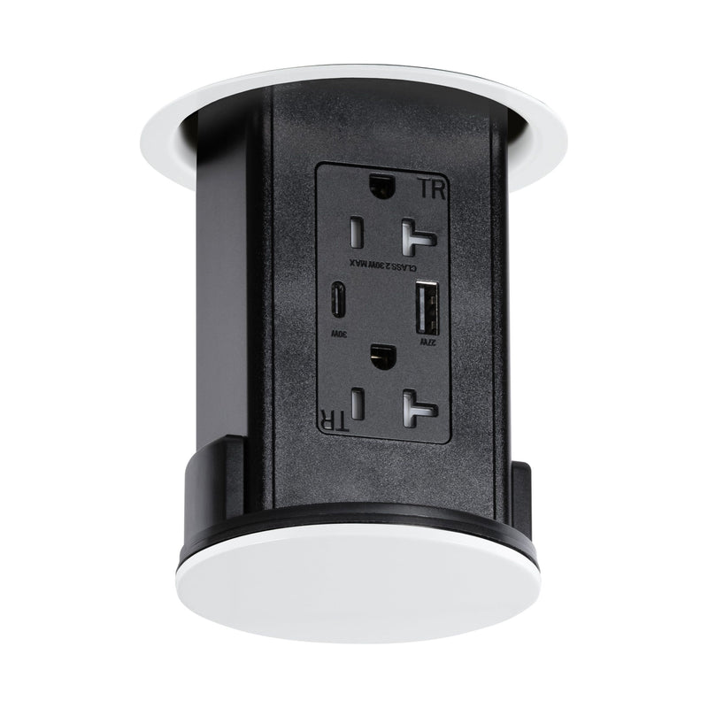 Lew UCPDR20ACD-WT Under Cabinet Hidden Pop Down Outlet, USB A/C, White