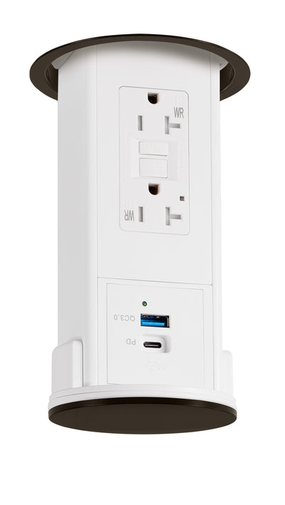 Under Cabinet Pop Down, GFI, USB A/C, White Body, Dark Bronze Top