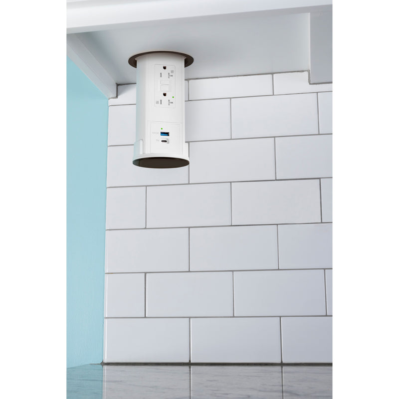 Lew UCPDR20GACD-AWT-DB Under Cabinet Pop Down GFI USB A/C, White Body Bronze Top