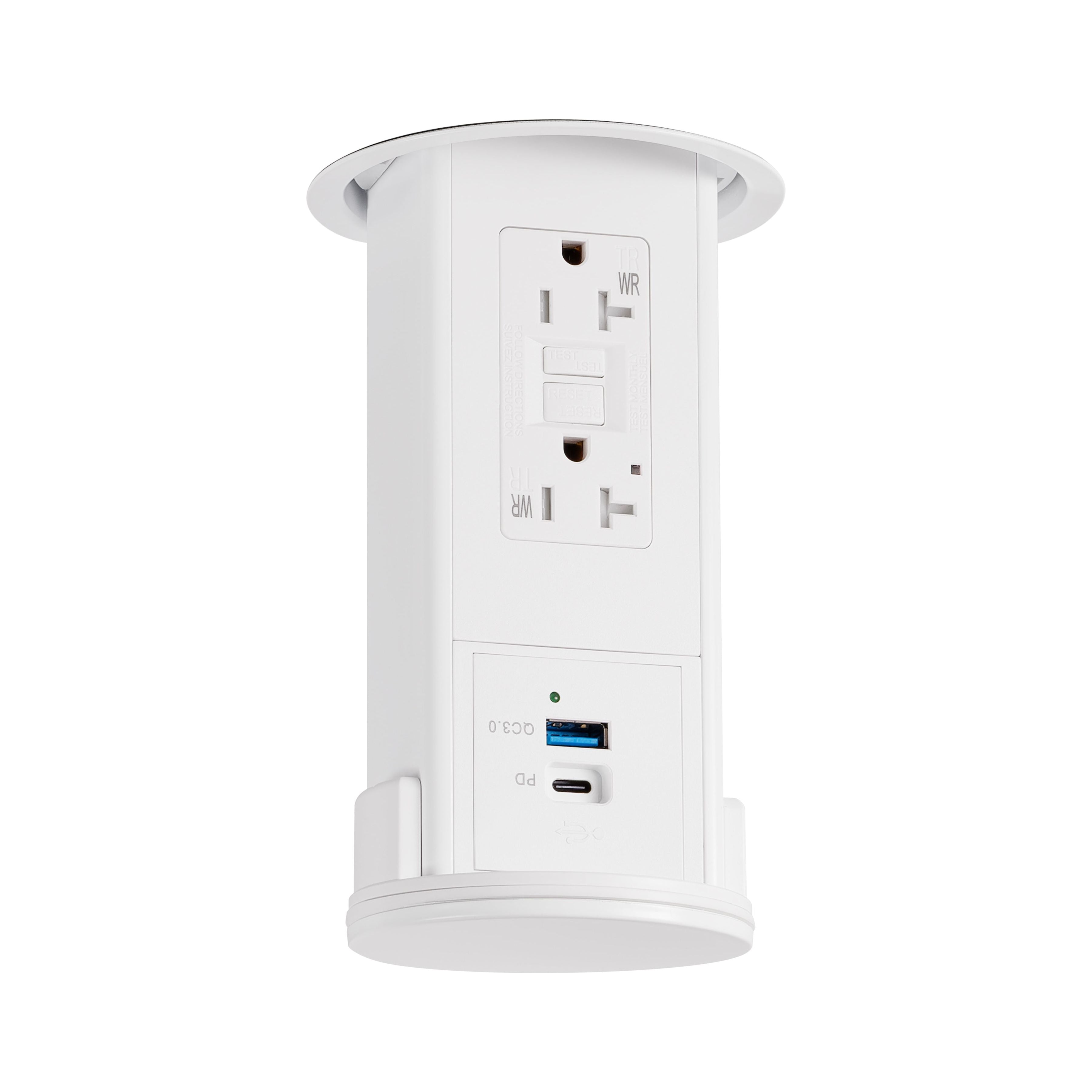 Lew UCPDR20GACD-AWT-WT Under Cabinet Pop Down GFI, USB A/C, All