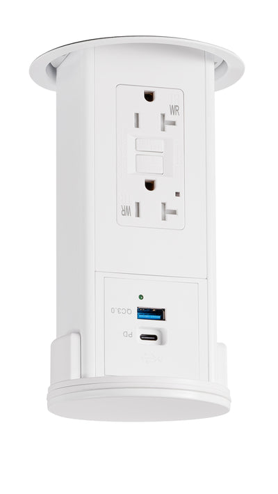 Lew UCPDR20GACD-AWT-WT Disappearing Under Cabinet Pop Down, GFI, USB A/C, All-White