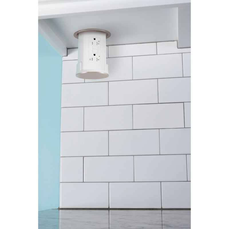 Lew UCPDR20GD-AWT-NS Under Cabinet Pop Down Power, GFCI, White Body, Nickel Top