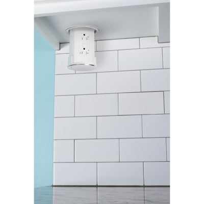 Lew UCPDR20GD-AWT-SS Under Cabinet Pop Down Power, GFCI, White Body, Stainless Top