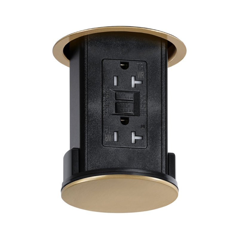 Lew UCPDR20GD-B Disappearing Under Cabinet Pop Down, GFI Outlet, Brass