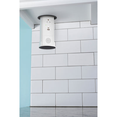 Lew UCPDR20GFIACBTD-AWT-BK Under Cabinet Pop Down, GFI/USB, Speaker, White/Black