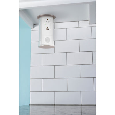 Lew UCPDR20GFIACBTD-AWT-NS Under Cabinet Pop Down, GFI/USB, Speaker, White/Nickel