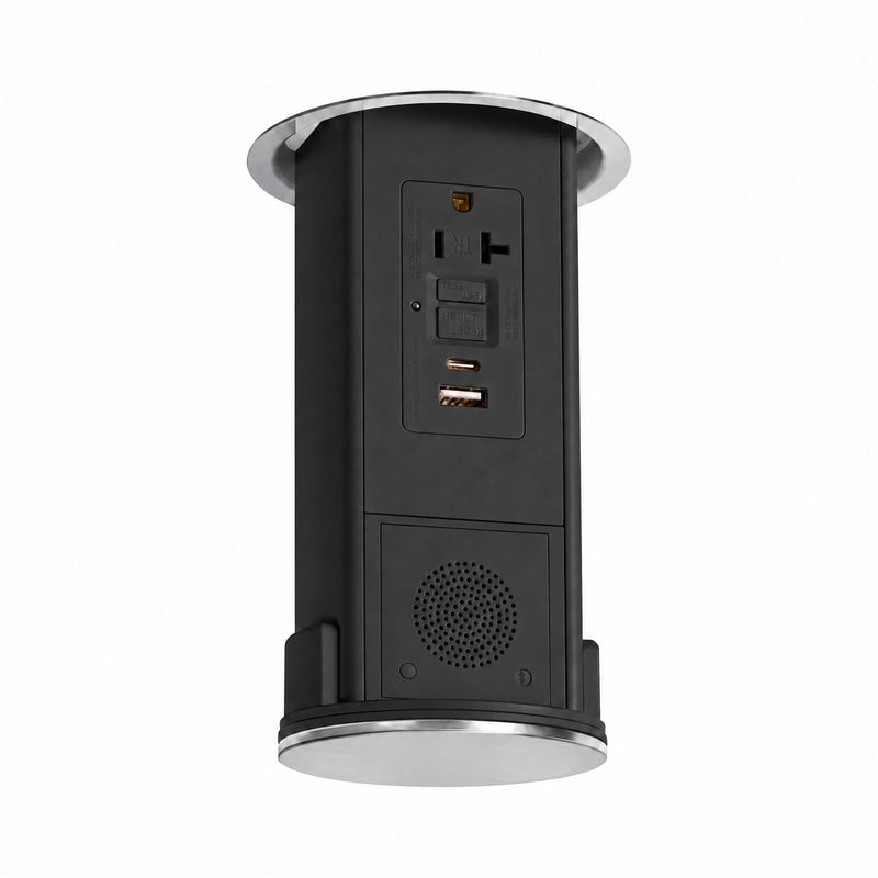Lew UCPDR20GFIACBTD-SS Under Cabinet Pop Down, GFI/USB, Speaker, Stainless