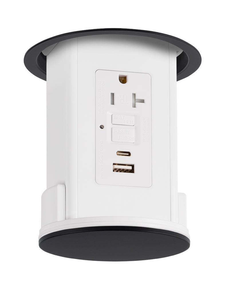 Lew UCPDR20GFIACD-AWT-BK Under Cabinet Pop Down, GFI, USB A-C, Black