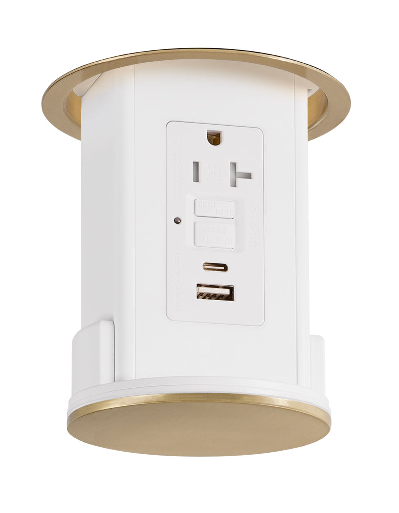 Lew UCPDR20GFIACD-AWT-B Under Cabinet Pop Down, GFI, USB A-C, Brass