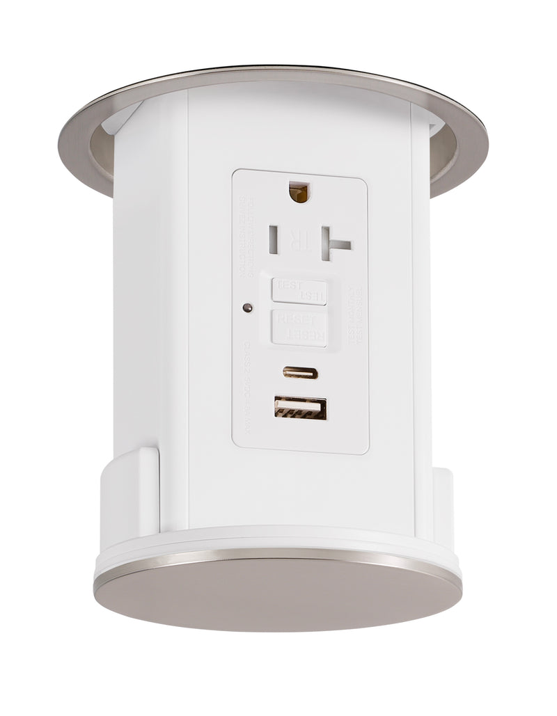 Lew UCPDR20GFIACD-AWT-NS Under Cabinet Pop Down, GFI, USB A-C, Nickel