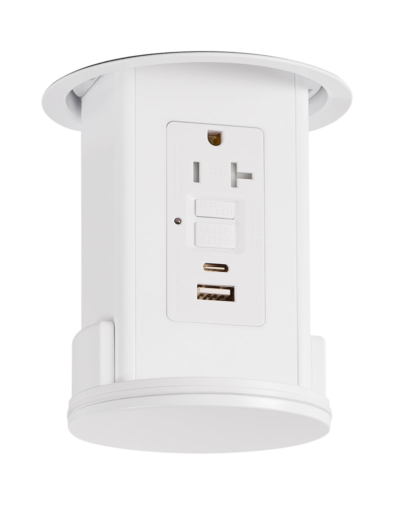Lew UCPDR20GFIACD-AWT-WT Under Cabinet Pop Down, GFI, USB A-C, All-White