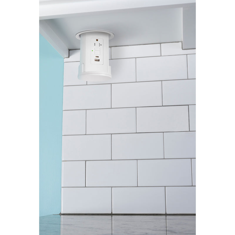Lew UCPDR20ACD-AWT-WT Under Cabinet Pop Down, USB A-C Charging, All-White