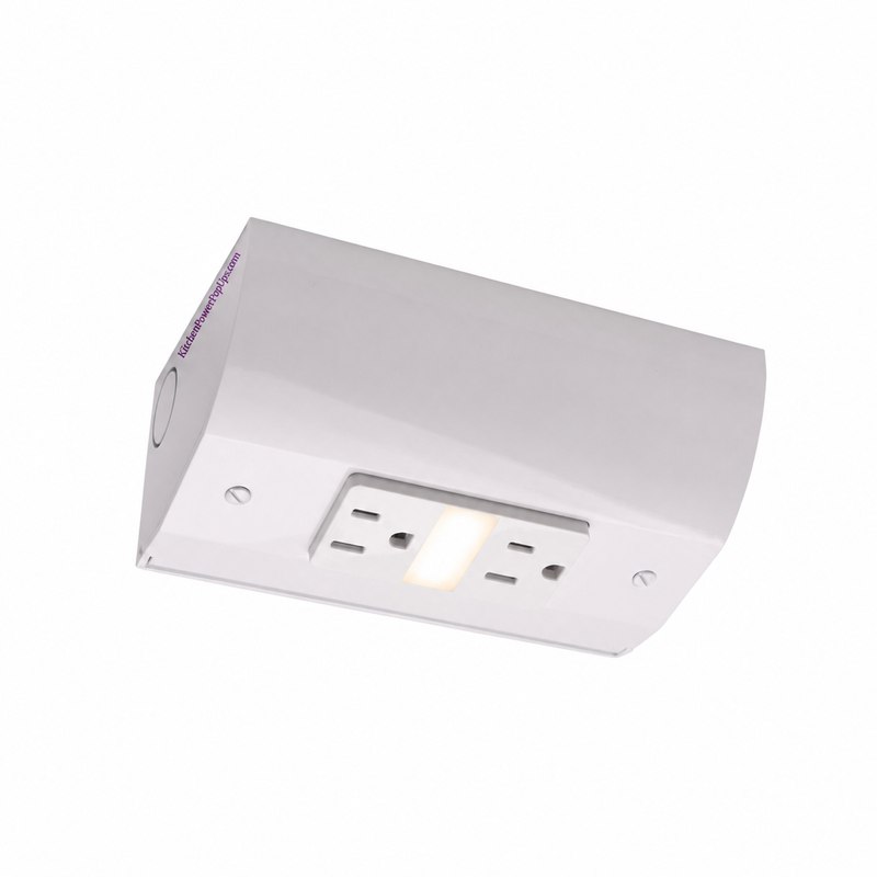 Under Cabinet Angled Outlet Strip with 2 Power & Nightlight, Hardwired, White