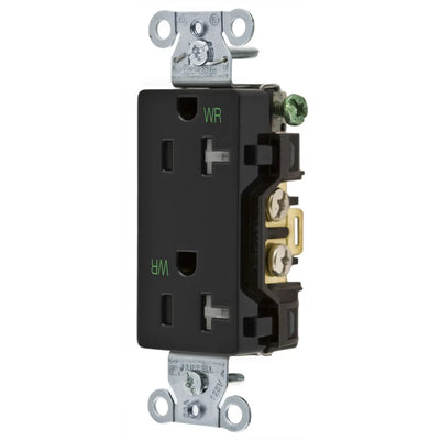 Hubbell 20A Duplex Outlet, Weather Resistant, Tamper Resistant - Black