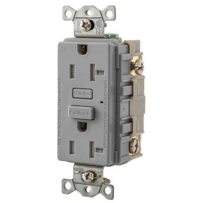 Hubbell GFTW20GY GFI Outlet, 20A, WR, TR, Load Out, Gray