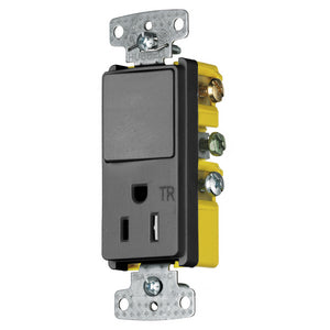 Hubbell RCD108BKTR 15A Rocker Combo Switch and Receptacle, Black