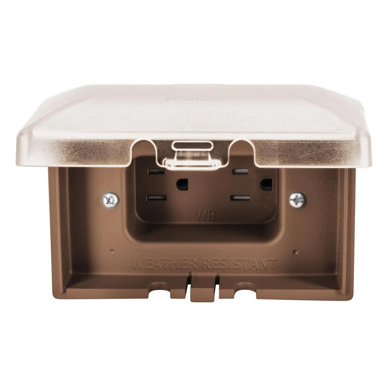 Outdoor Weatherproof In-Use Wall Outlet, Horizontal, 15A, WR, TR, Brown