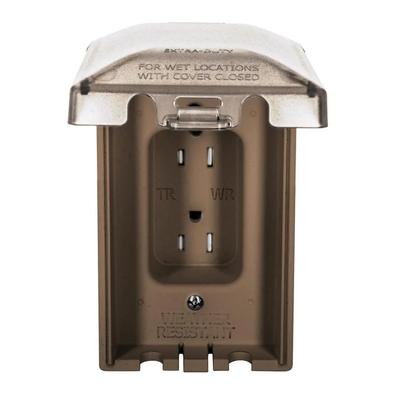 Outdoor Weatherproof In-Use Wall Outlet, Vertical, 15A, WR, TR, Brown, 10pk