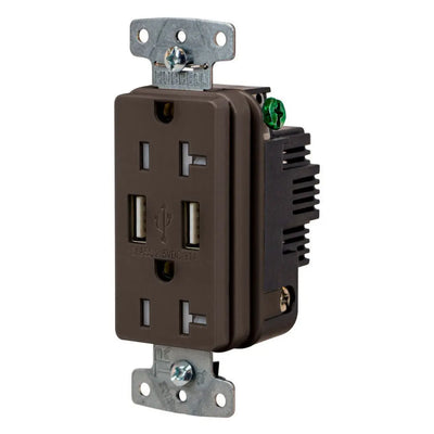 Hubbell USB20A 20A Dual 3.1A USB-A Port Charging Outlet, TR, Brown