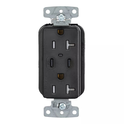 Hubbell USB20CPDBK 55W Dual USB-C PD Charging, 20A Outlet, Black