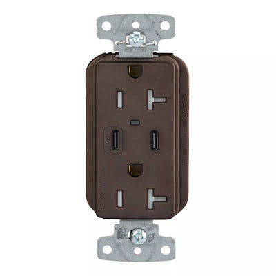 Hubbell USB20CPD 55W Dual USB-C PD Charging, 20A Outlet, Brown