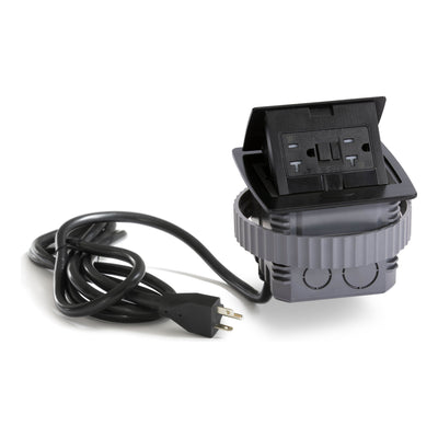 Kitchen Counter Pop Up GFCI Outlet, Corded, Plastic Back Box, All-Black