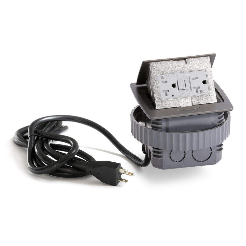 Kitchen Counter Pop Up GFCI Outlet, Corded, Plastic Back Box, Graphite