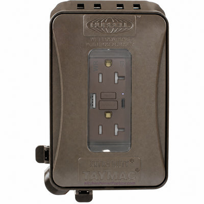 ML500Z Brown Outdoor Weatherproof Wall Box with GFCI & USB-A/C Outlet