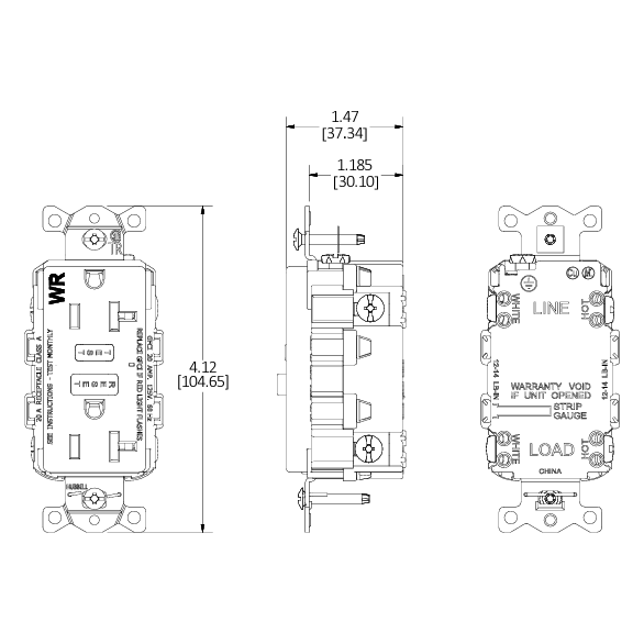 Hubbell GFTW20 GFCI 20A Outlet, Load Out, WR, TR, Brown, 10-pack