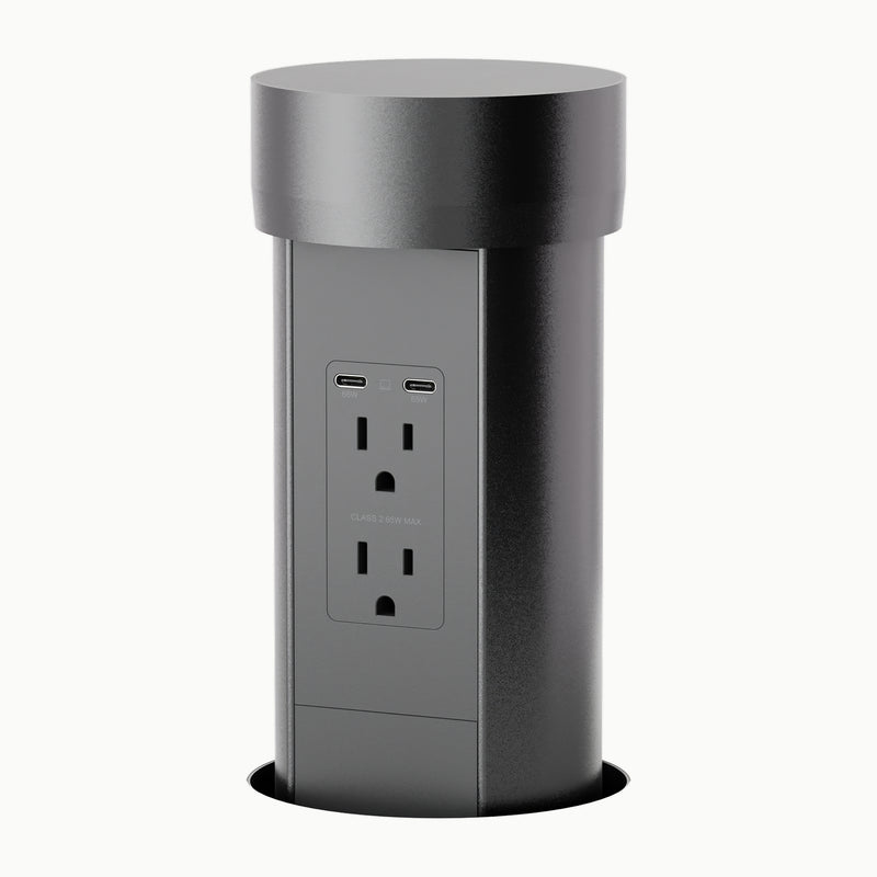 Kitchen Countertop Hidden Power w/ 65W USB-C, Motorized Pop Up, Custom Top, Black