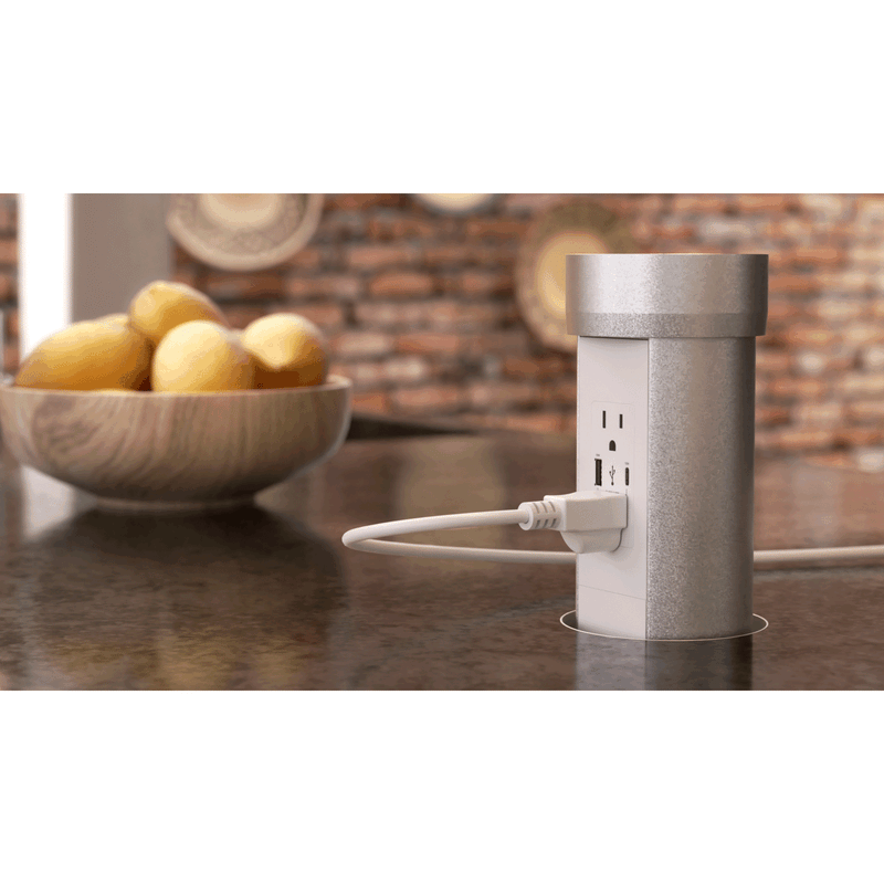 PointPod Connect Hidden Motorized Pop Up Outlet Matching Stone Top, Silver