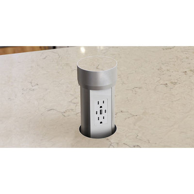 Kitchen Countertop Hidden Power Outlet w/ USB, Motorized Pop Up, Custom Top, Silver
