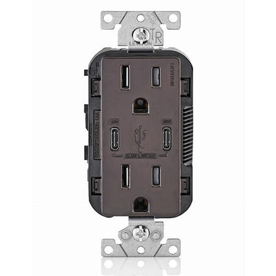 15A Dual USB-C Port Charging Power Delivery (PD) Outlet, Brown