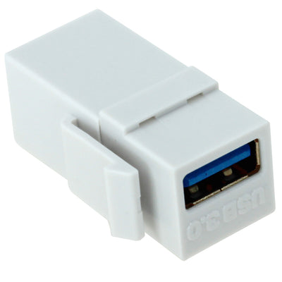 USB-A 3.0 Female Coupler, White USB Keystone Snap-in Jack