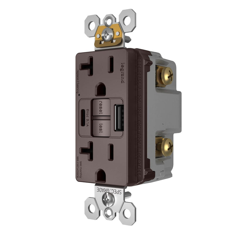 Legrand 2097TRUSBACDB GFCI and USB Charger Combo Outlet, Dark Bronze, Right Side