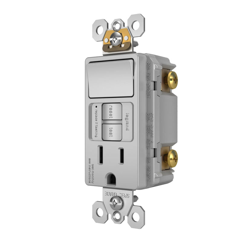 Legrand 1597SWTTRGRY 15A Rocker Switch and GFCI Self-Test Receptacle, Gray