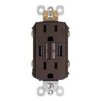GFCI with USB-AA Charging Outlet, Tamper Resistant, 15A, Dark Bronze